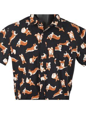 Corgi Camp Shirt Mens Size Small Black All Over Print XXX Rude Dog Lover